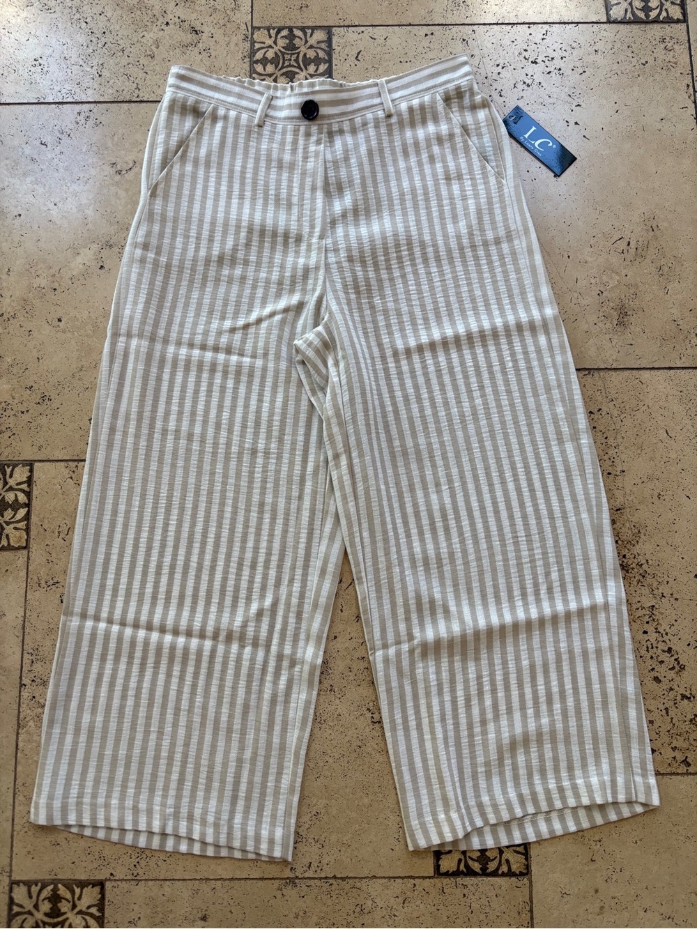 LC Lauren Conrad Beige & White Striped Cropped Pants